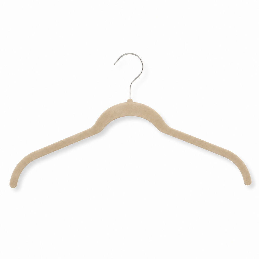 Velvet Non-Slip Hangers, Flocked Clothing Hangers, Beige