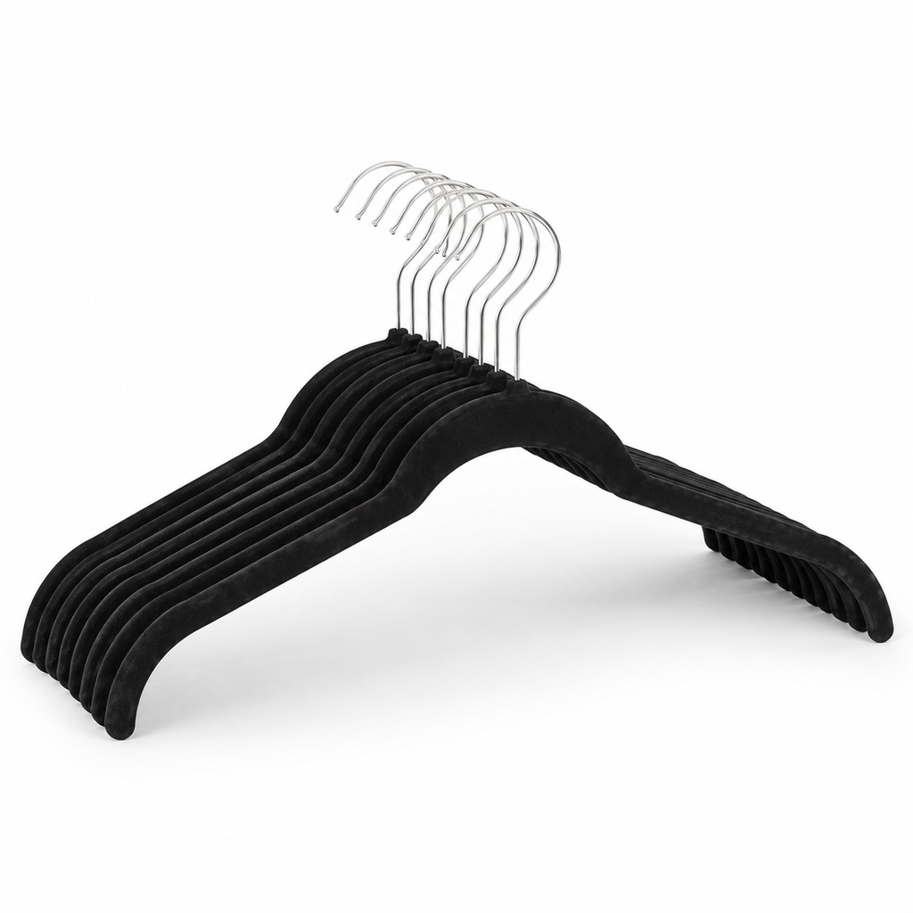 Velvet Non-Slip Hangers, Flocked Clothing Hangers, Beige