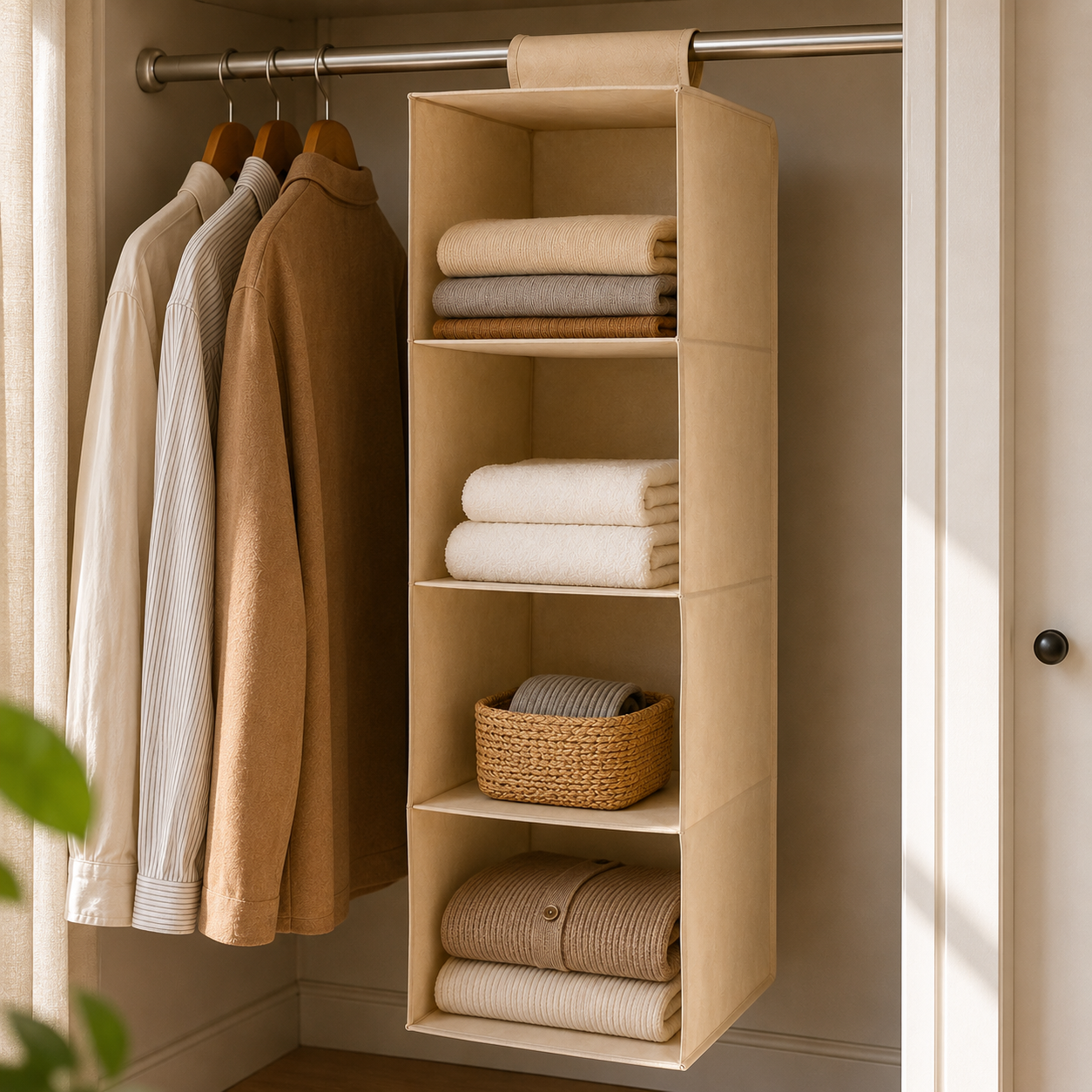 Hanging Closet Organizer, Multi-Layer Fabric Shelf Organizer, Foldable
