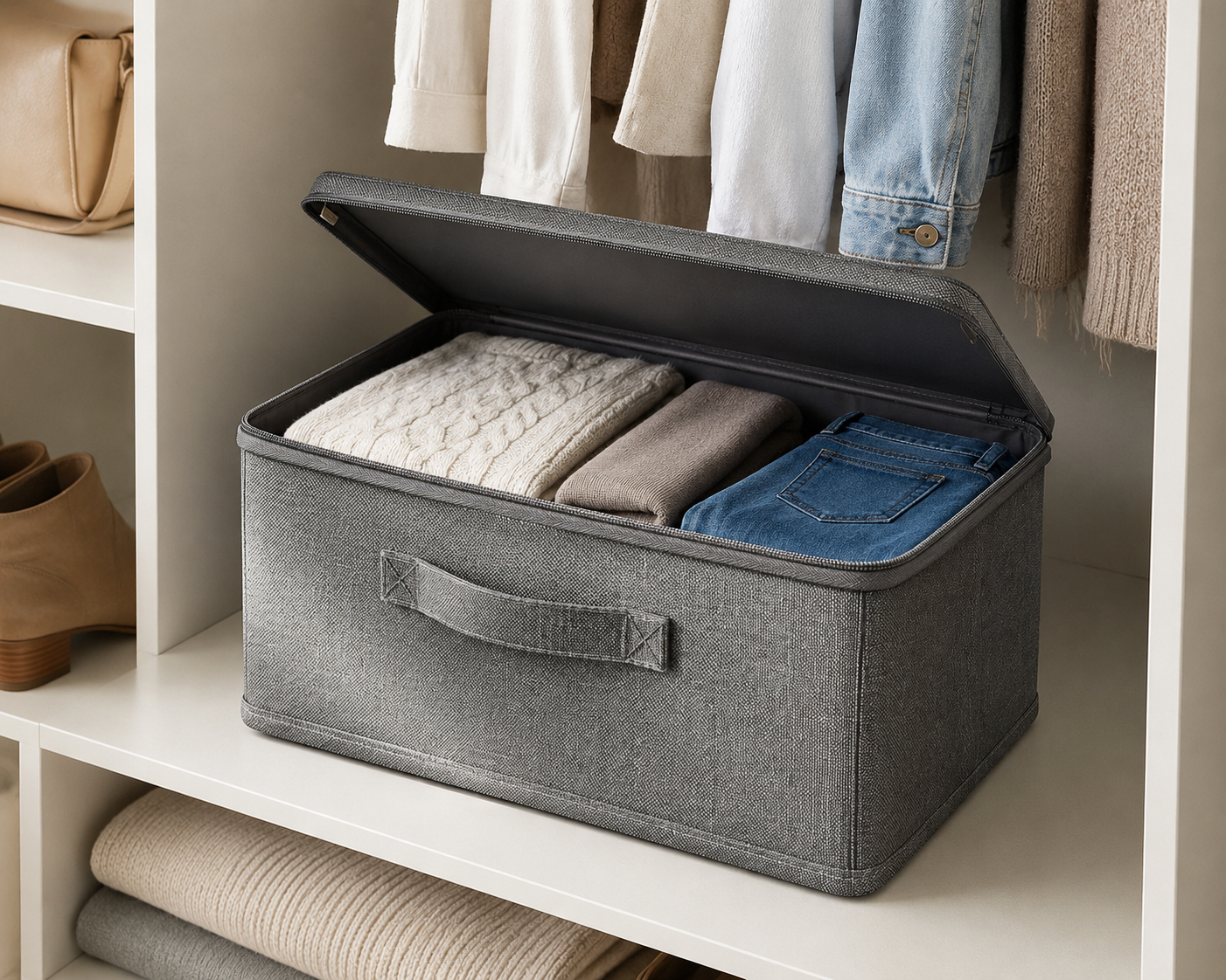 Foldable Fabric Storage Bin, Stackable Closet Organizer Box